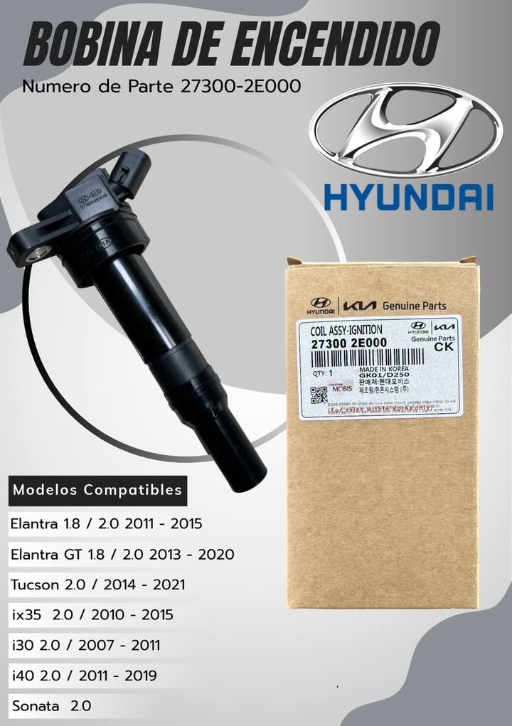 Bobina de encendido 27300-2E000 para Hyundai Elantra 1.8 / 2.0 2011–2015, Hyundai Elantra GT 1.8 / 2.0 2013–2020, Hyundai Tucson 2.0 2014–2021 y Hyundai ix35 2.0 2010–2015 y más